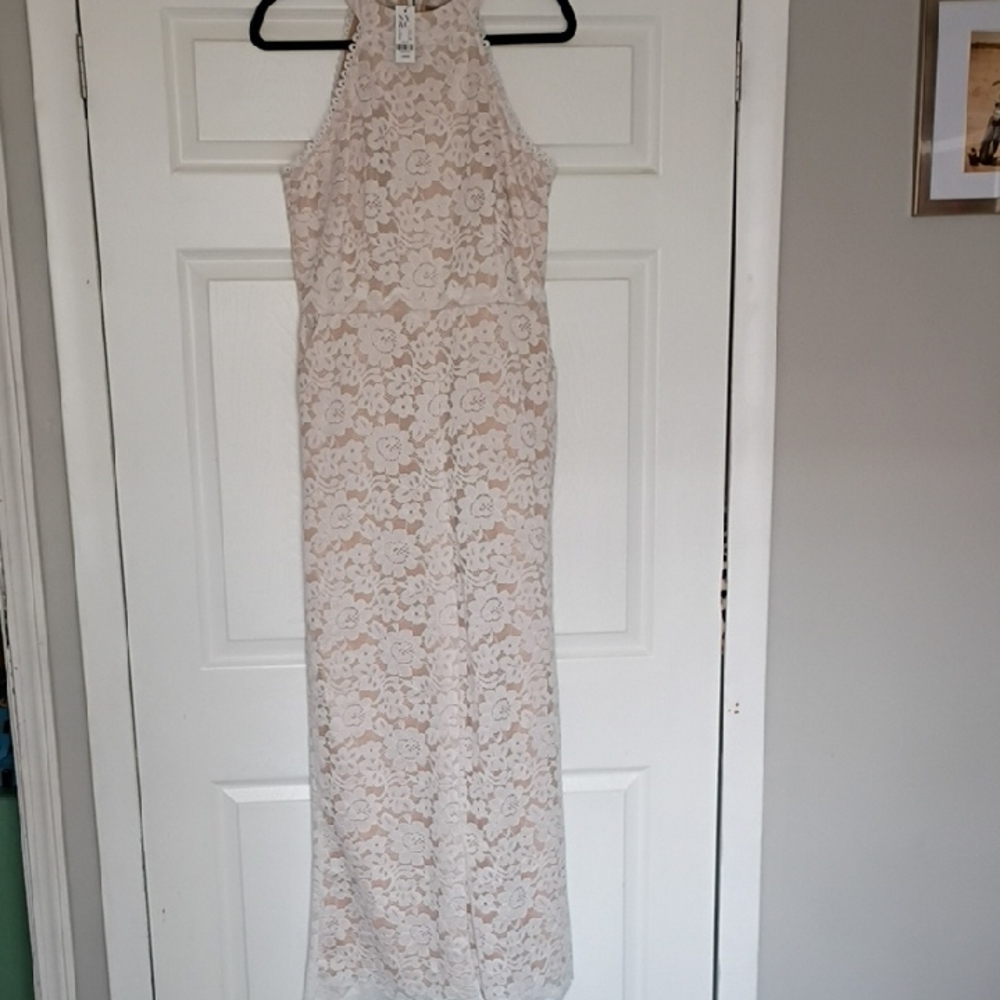 Elegant Cream Lace Halter Jumpsuit new York And Company Large